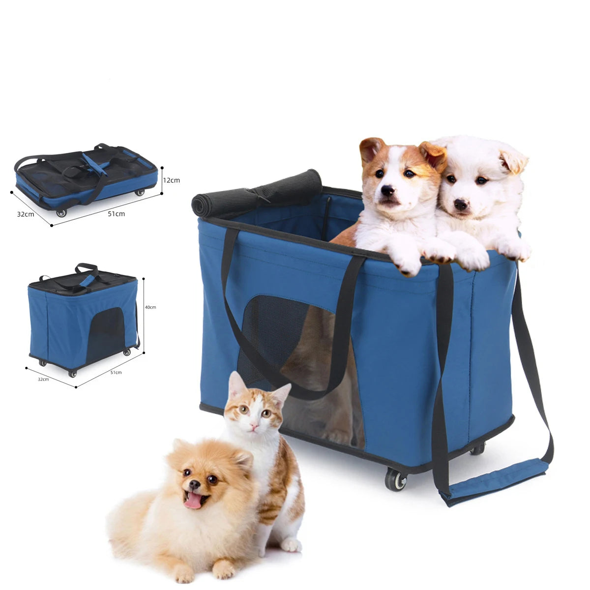 4 Wheels Pet Travel Carrier Foldable Pet Strollers for Large Dogs and Cats