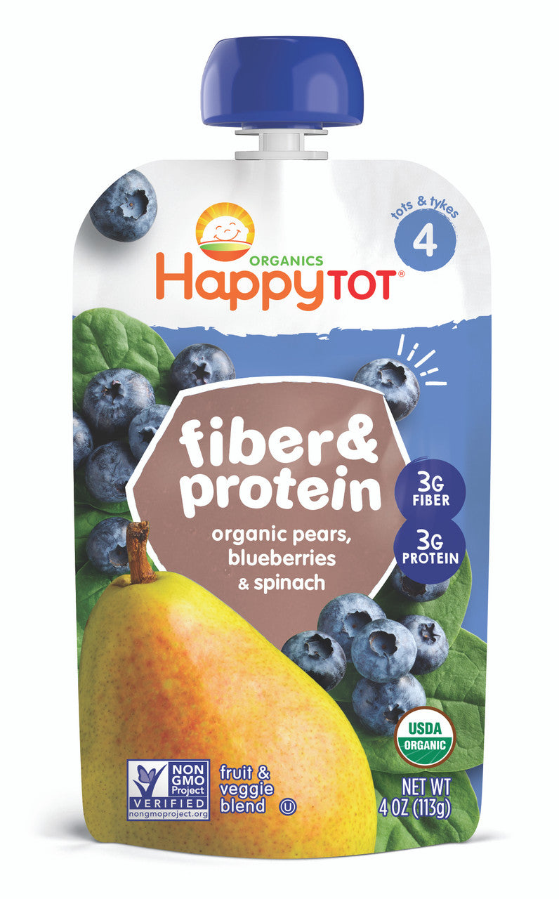 Happy Tot Organics Fiber & Protein, Pears, Blueberries and Spinach (16x4 OZ)-3